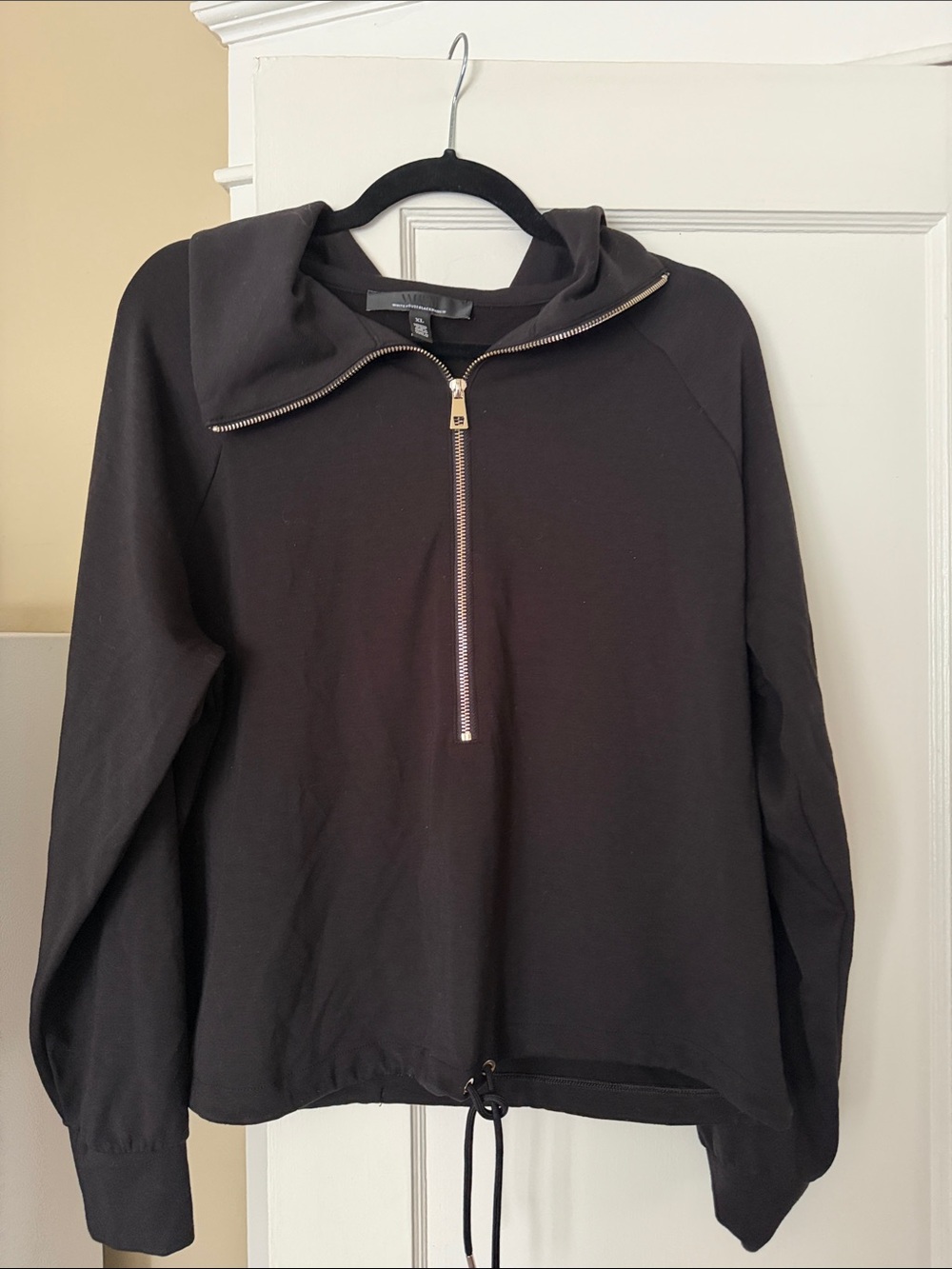 White House Black Market Black Half-Zip Hooded Pullover Sweatshirt